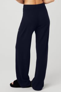 Spodnie Sportowe Alo Yoga Cashmere High-Stanem Jet Set Szerokie Leg Pant Damskie Granatowe | 05738-AHEZ