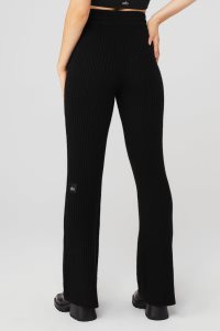 Spodnie Sportowe Alo Yoga Cashmere Żebrowany High-Stanem Zimowe Dream Flare Pant Damskie Czarne | 73614-RFEH
