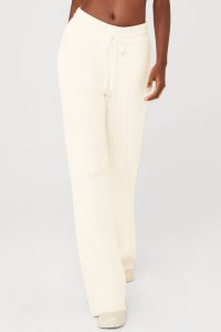 Spodnie Sportowe Alo Yoga Cashmere Żebrowany High-Stanem Zimowe Dream Flare Pant Damskie Białe | 89270-DZBT