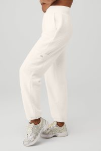 Spodnie Sportowe Alo Yoga Micro High-Stanem Solstice Sweatpant Damskie Białe | 81074-BYEL