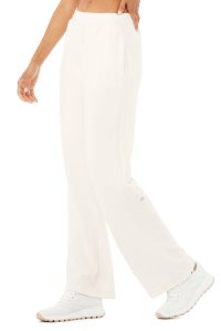 Spodnie Sportowe Alo Yoga Micro Waffle High-Stanem Pleasant Szerokie Leg Pant Damskie Białe | 05731-OTKD