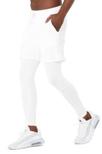 Spodnie Sportowe Alo Yoga Stabilne 2 In 1 Pant Męskie Białe | 10283-TMVH