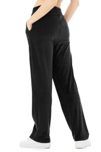 Spodnie Sportowe Alo Yoga Velour High-Stanem Glimmer Szerokie Leg Pant Damskie Czarne | 69382-NZBG