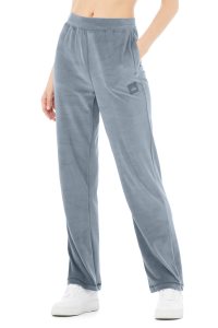 Spodnie Sportowe Alo Yoga Velour High-Stanem Glimmer Szerokie Leg Pant Damskie Szare Niebieskie | 90174-CGIA