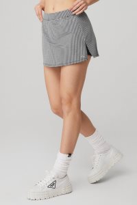 Spódnice Alo Yoga Micro Houndstooth Tenisa Skirt Damskie Czarne Białe | 63294-AVCD
