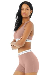 Stanik do Biegania Alo Yoga Icon Żebrowany Henley Damskie Głęboka Fioletowe | 50392-QOVR
