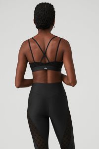 Staniki Alo Yoga Airlift Mesh Celeste Damskie Czarne | 86253-DBJY