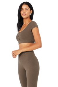 Staniki Alo Yoga Blissful Henley Damskie Kawa | 89752-FAJM