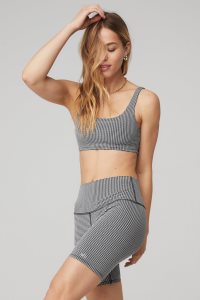 Staniki Alo Yoga Micro Houndstooth Damskie Białe Czarne | 72065-BDAC