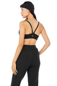 Staniki Alo Yoga Micro Waffle Pleasant Damskie Czarne | 25436-TOPF