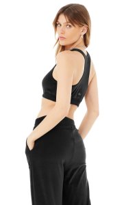 Staniki Alo Yoga Velour Glimmer Scoop Neck Damskie Czarne | 46857-UYIK