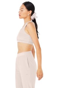 Staniki Alo Yoga Velour Glimmer Scoop Neck Damskie Różowe | 79836-XZCN