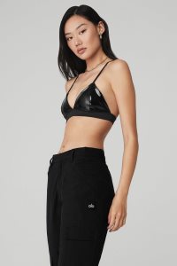 Staniki Alo Yoga Vinyl Sleek Damskie Czarne | 25089-JOBW
