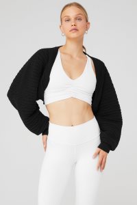 Sweter Rozpinany Alo Yoga Cable Knit Shawl Damskie Czarne | 04391-OIQU