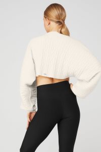 Sweter Rozpinany Alo Yoga Cable Knit Shawl Damskie Białe | 31986-PUNA