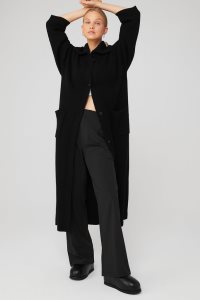 Sweter Rozpinany Alo Yoga Cashmere Żebrowany Zimowe Dream Damskie Czarne | 03471-ZPMS