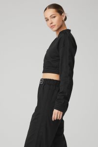 Sweter Rozpinany Alo Yoga Cropped Prizewinner Damskie Czarne | 27190-HLKW
