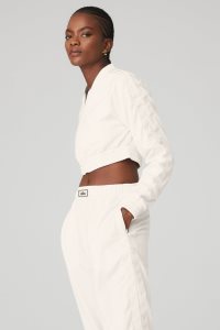 Sweter Rozpinany Alo Yoga Cropped Prizewinner Damskie Białe | 89306-FXWT