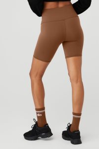 Szorty Alo Yoga 7 High-Stanem Motocyklowe Damskie Brązowe | 27563-AHXP
