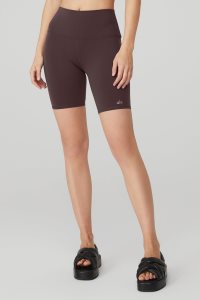Szorty Alo Yoga 7 High-Stanem Motocyklowe Damskie Czarne Kawa | 30215-NIBL