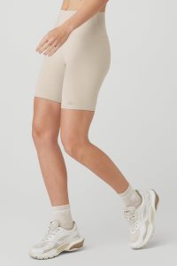 Szorty Alo Yoga 7 High-Stanem Motocyklowe Damskie Beżowe | 35986-BOHC