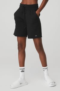 Szorty Alo Yoga High-Stanem Easy Sweat Damskie Czarne | 91438-DGXJ